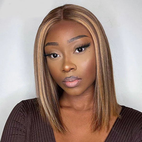 Bob Lace Closure Wigs Straight Pre Cut Glueless Human Hair Wigs Highlight 4/27
