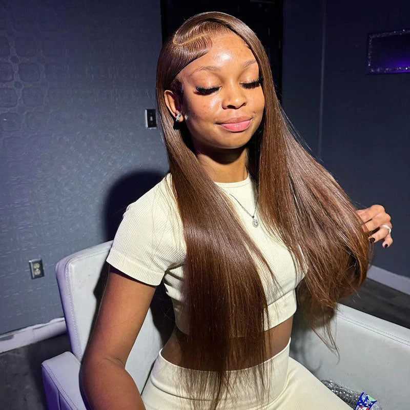 Chocolate Brown 360 Lace Frontal Wigs Straight #4 Human Hair Wigs