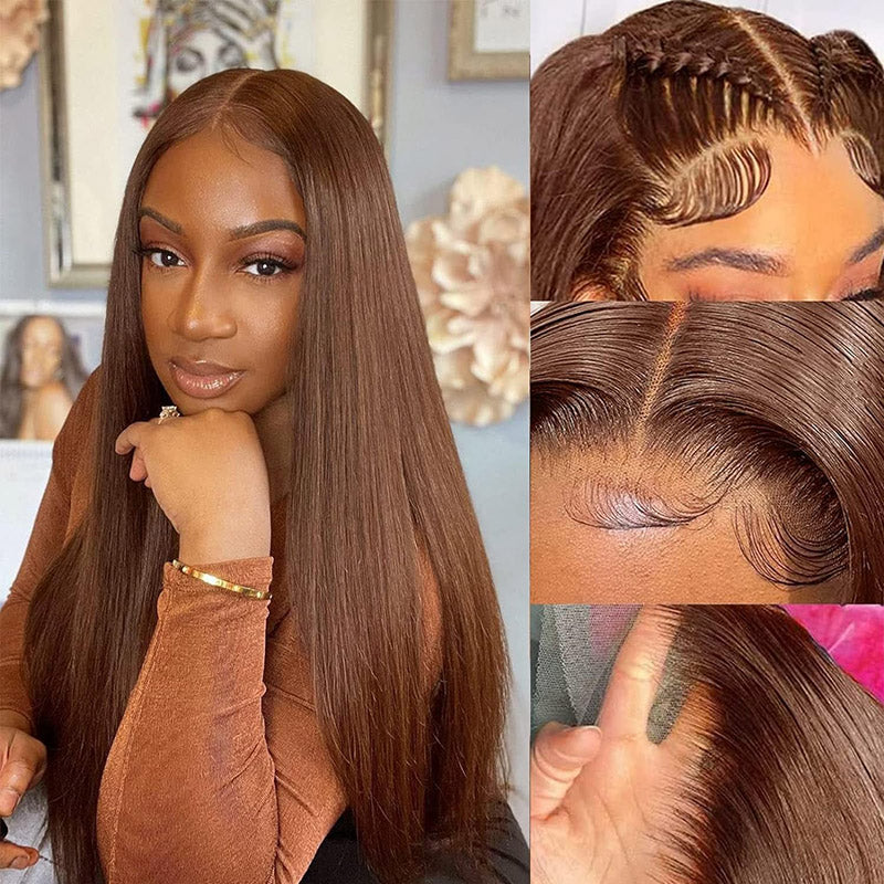 Chocolate Brown 360 Lace Frontal Wigs Straight #4 Human Hair Wigs