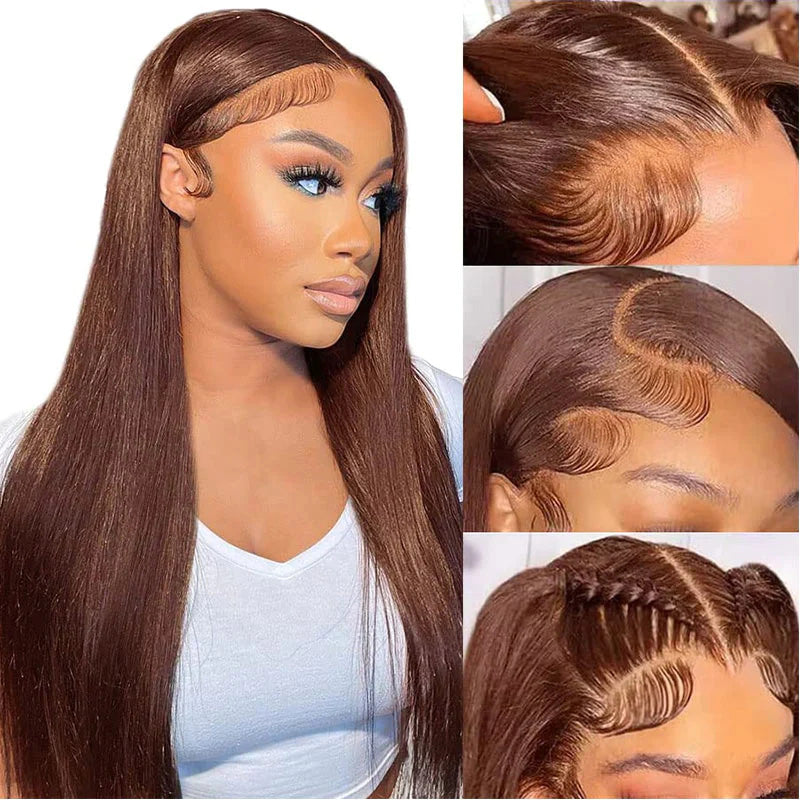 Chocolate Brown 360 Lace Frontal Wigs Straight #4 Human Hair Wigs