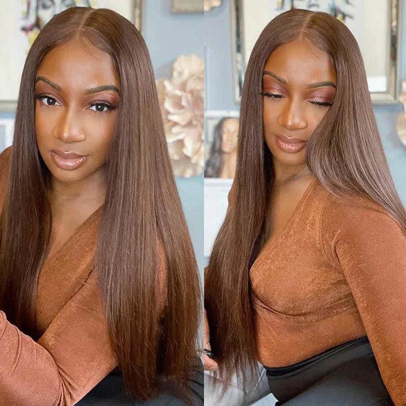 Chocolate Brown 360 Lace Frontal Wigs Straight #4 Human Hair Wigs
