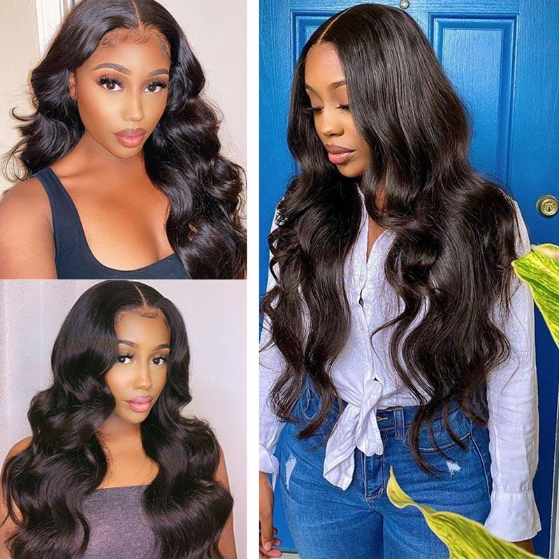 Transparent Lace Closure Wigs Body Wave Pre Plucked Virgin Human Hair Wigs