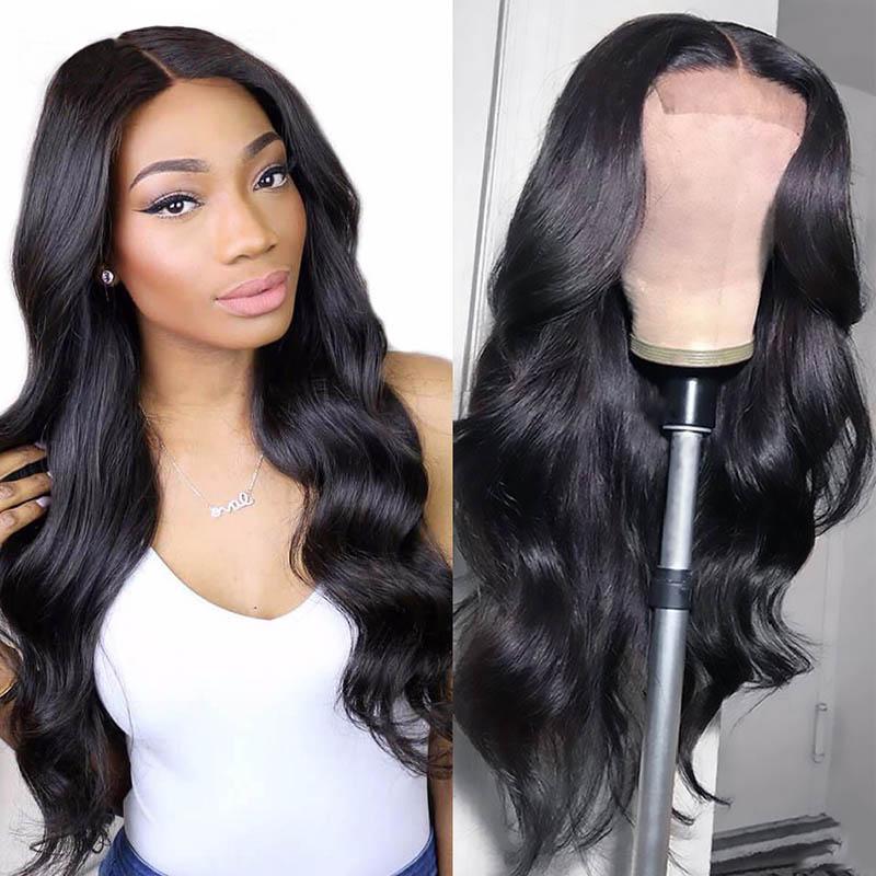 Transparent Lace Closure Wigs Body Wave Pre Plucked Virgin Human Hair Wigs