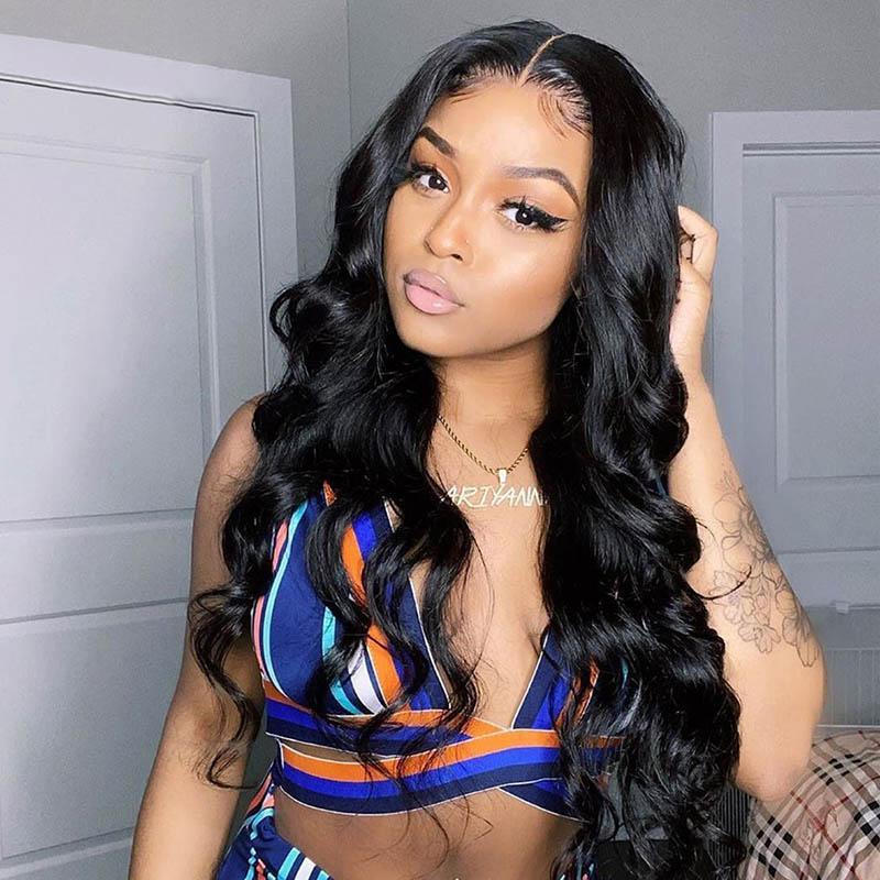 Transparent Lace Closure Wigs Body Wave Pre Plucked Virgin Human Hair Wigs