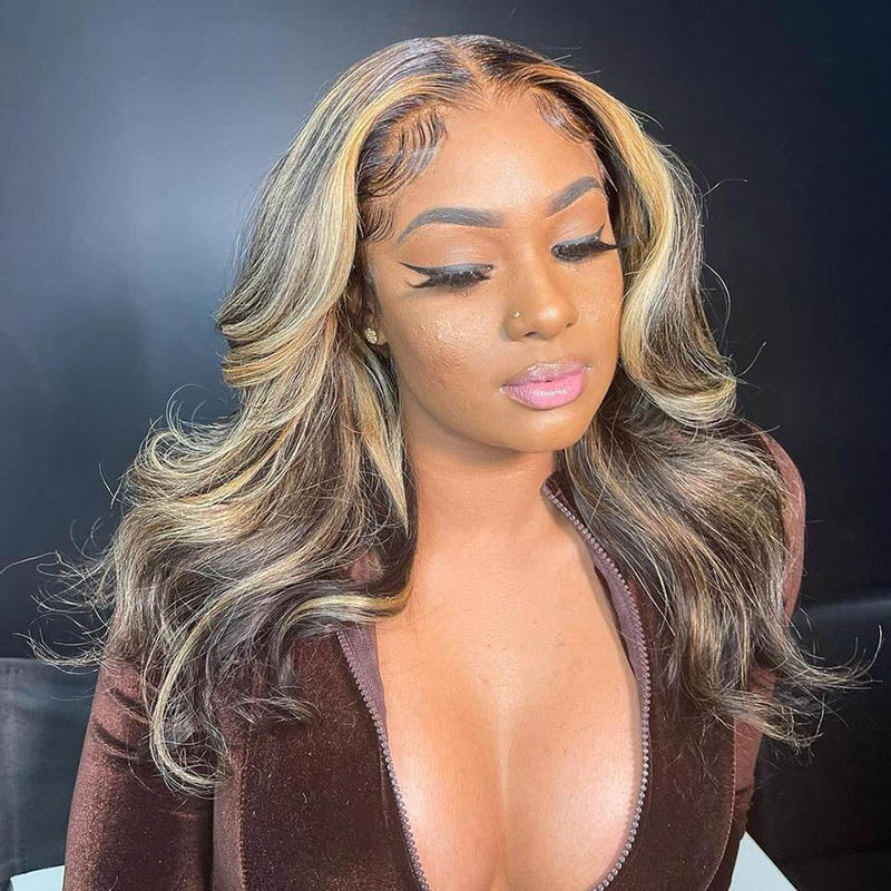 Balayage Highlight Lace Front Wigs Pre Plucked Body Wave Human Hair Wigs