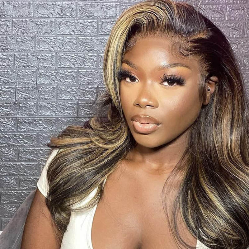 Balayage Highlight Lace Front Wigs Pre Plucked Body Wave Human Hair Wigs