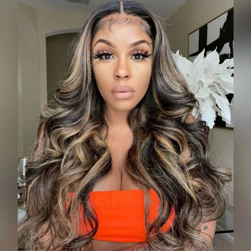 Balayage Highlight Lace Front Wigs Pre Plucked Body Wave Human Hair Wigs