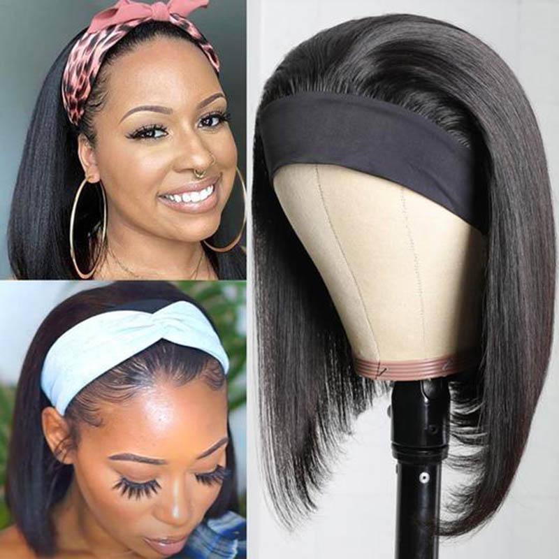Short Straight Bob Headband Wigs Affordable Human Hair Wigs Easy To Wear No Glue