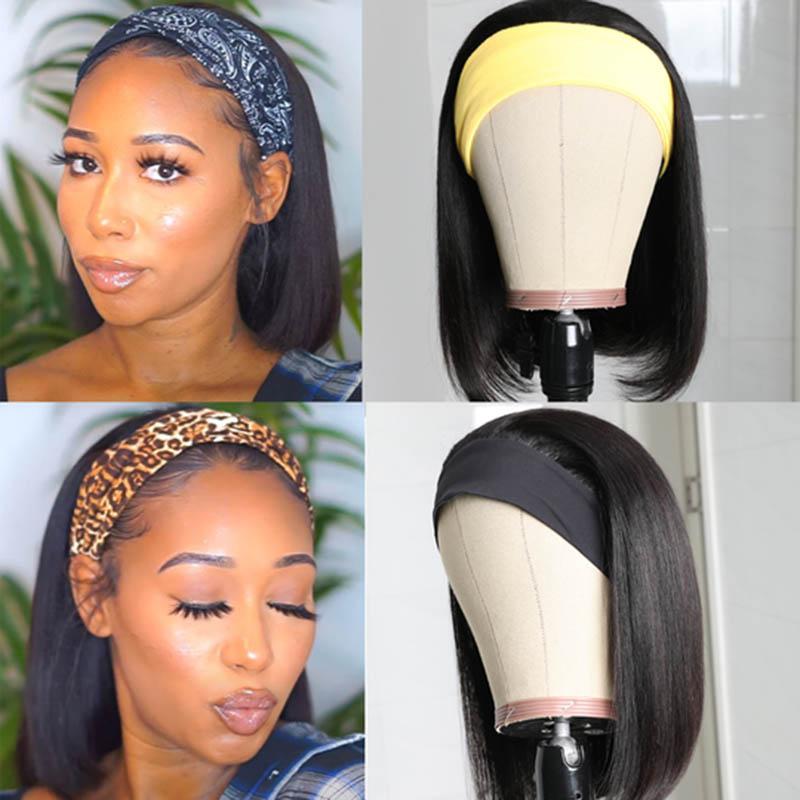 Short Straight Bob Headband Wigs Affordable Human Hair Wigs Easy To Wear No Glue