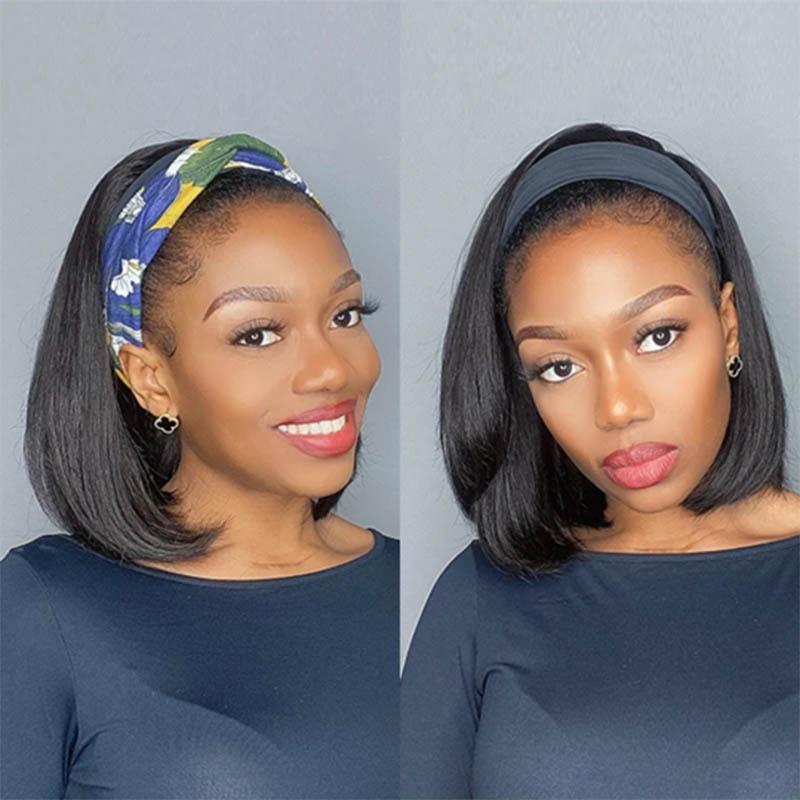 Short Straight Bob Headband Wigs Affordable Human Hair Wigs Easy To Wear No Glue