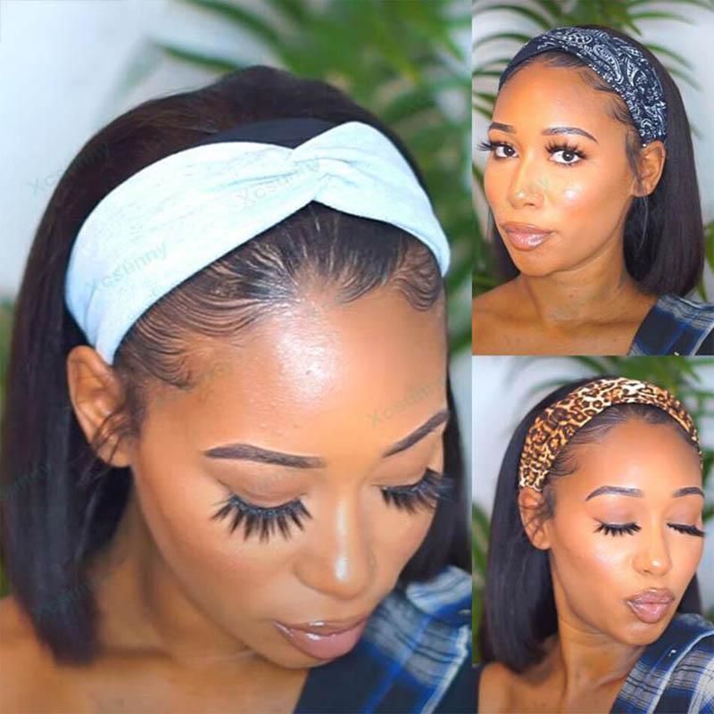 Short Straight Bob Headband Wigs Affordable Human Hair Wigs Easy To Wear No Glue