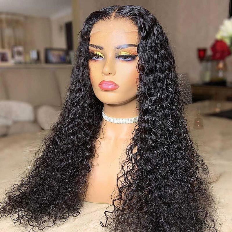 Water Wave Transparent Lace Closure Wigs Pre Plucked Virgin Human Hair Wigs