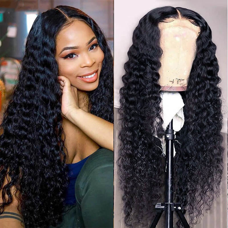 Water Wave Transparent Lace Closure Wigs Pre Plucked Virgin Human Hair Wigs