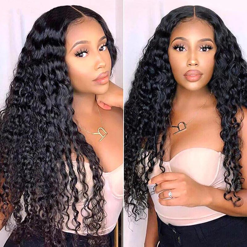 Water Wave Transparent Lace Closure Wigs Pre Plucked Virgin Human Hair Wigs