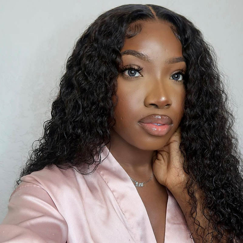 Water Wave Transparent Lace Closure Wigs Pre Plucked Virgin Human Hair Wigs