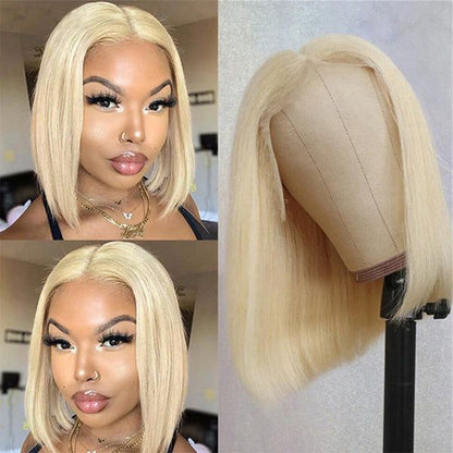 613 Blonde Lace Closure Wigs Straight Bob Lace Wig Middle Part Human Hair Wigs