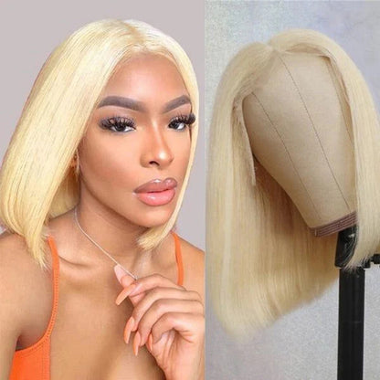 613 Blonde Lace Closure Wigs Straight Bob Lace Wig Middle Part Human Hair Wigs