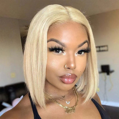 613 Blonde Lace Closure Wigs Straight Bob Lace Wig Middle Part Human Hair Wigs