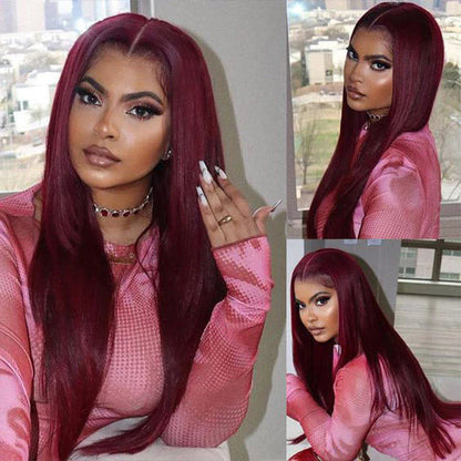 99J Burgundy Lace Closure Wigs Pre Cut Straight Human Hair Wigs Glueless Lace Wig