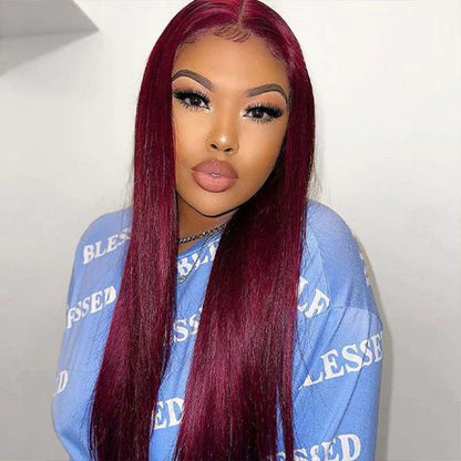 99J Burgundy Lace Closure Wigs Pre Cut Straight Human Hair Wigs Glueless Lace Wig