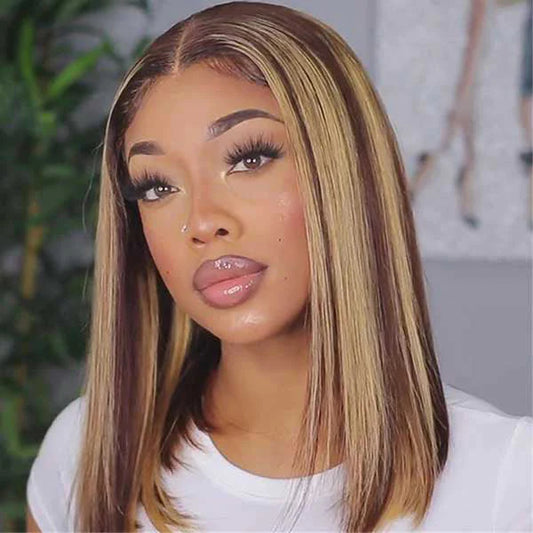 Bob Lace Closure Wigs Straight Pre Cut Glueless Human Hair Wigs Highlight 4/27