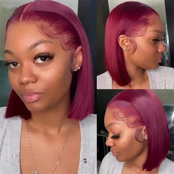 Bob Wigs 99J Burgundy Straight Human Hair Wigs Pre Plucked Lace Front Wigs