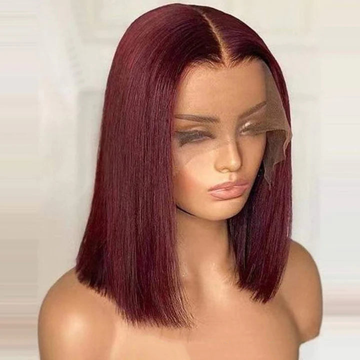 Bob Wigs 99J Burgundy Straight Human Hair Wigs Pre Plucked Lace Front Wigs