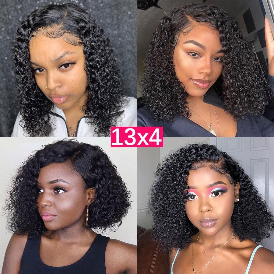 Bob Wigs Kinky Curly Human Hair Lace Front Wigs Pre Plucked With Baby Hair