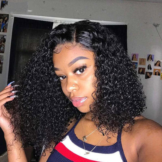 Bob Wigs Kinky Curly Human Hair Lace Front Wigs Pre Plucked With Baby Hair