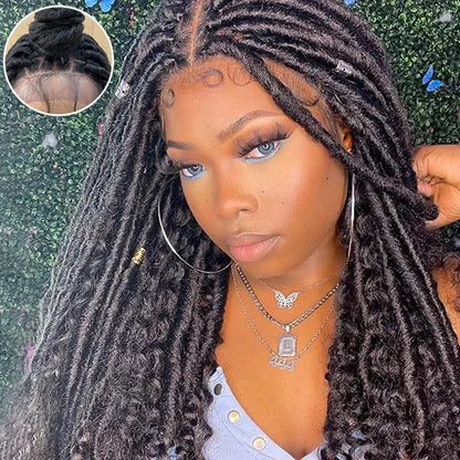 Boho Faux Locs Goddess With Curls Synthetic Braided Lace Closure Wigs