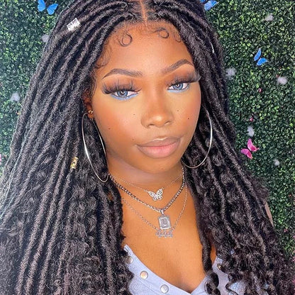 Boho Faux Locs Goddess With Curls Synthetic Braided Lace Closure Wigs