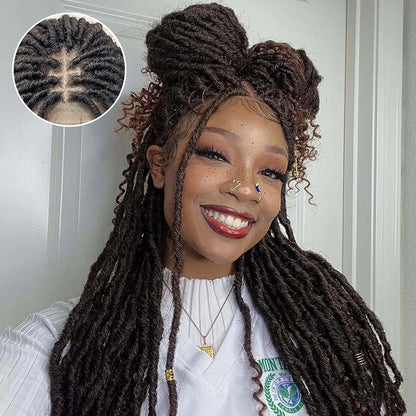 Boho Goddess Locs Deep Curls Ends Lace Closure Wigs Black To Auburn Brown