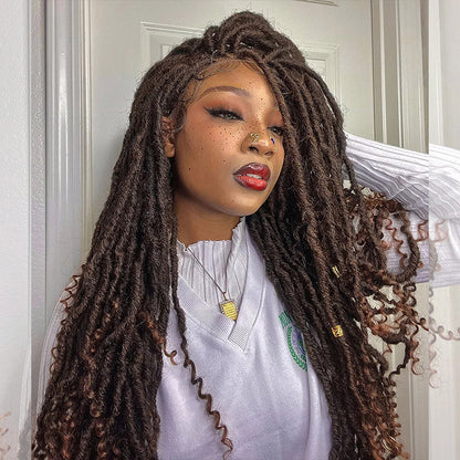 Boho Goddess Locs Deep Curls Ends Lace Closure Wigs Black To Auburn Brown