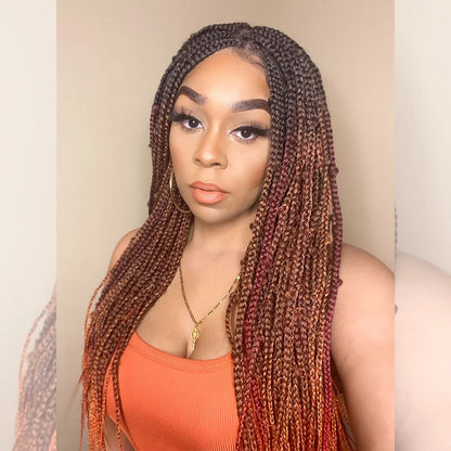 Braided Wigs Ombre Black To Orange Box Braids Synthetic Lace Closure Wigs