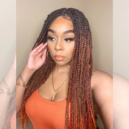 Braided Wigs Ombre Black To Orange Box Braids Synthetic Lace Closure Wigs