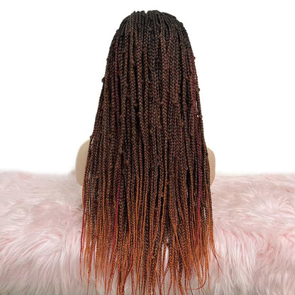 Braided Wigs Ombre Black To Orange Box Braids Synthetic Lace Closure Wigs