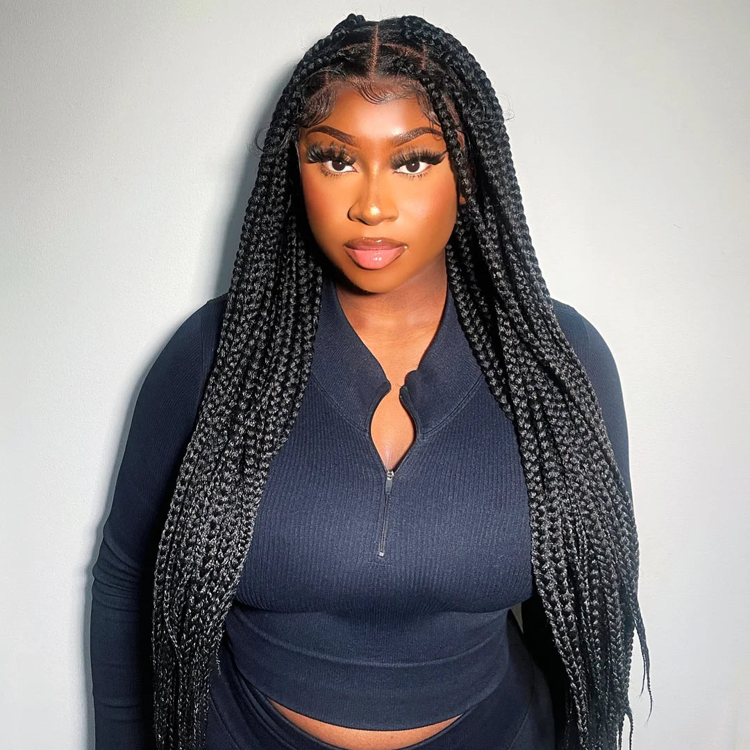 Braided Wigs With Baby Hair Knotless Box Braids Synthetic Lace Front Wigs