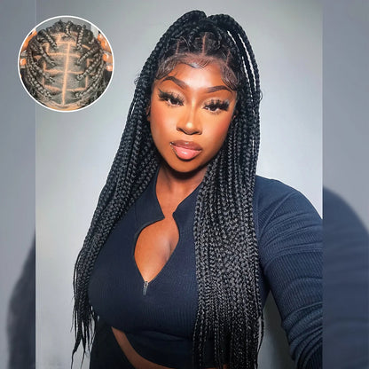 Braided Wigs With Baby Hair Knotless Box Braids Synthetic Lace Front Wigs