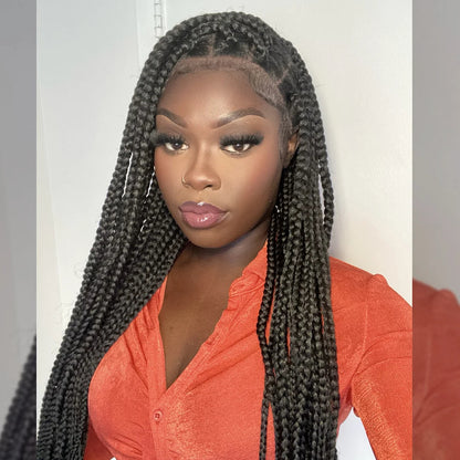 Braided Wigs With Baby Hair Knotless Box Braids Synthetic Lace Front Wigs