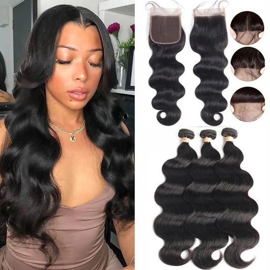 Brazilian Hair Weave Bundles With Closure Vigin Human Hair Body Wave