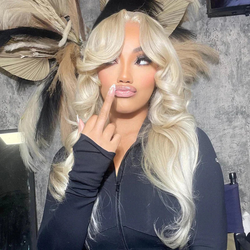 Curtain Bangs Wigs 613 Blonde Body Wave Transparent Human Hair Lace Front Wigs