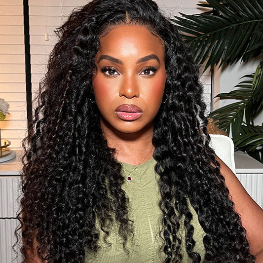 Deep Wave Wear Go Wigs Human Hair Pre Cut Glueless Lace Closure Wigs