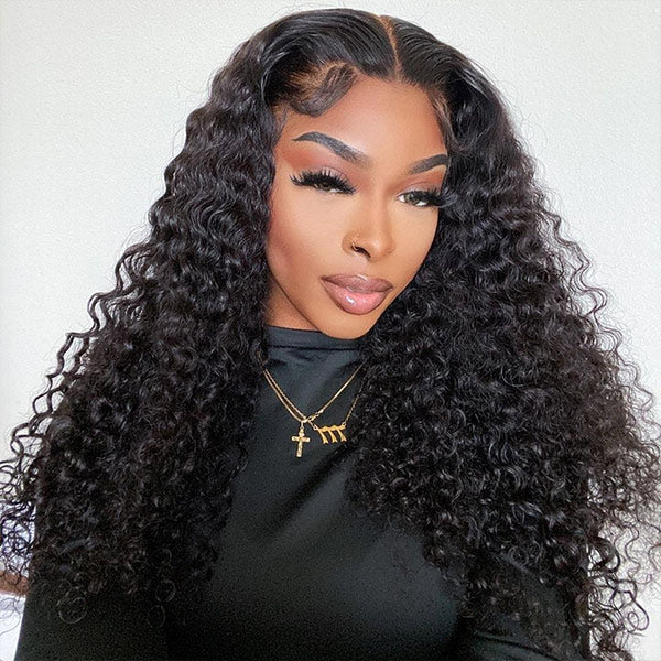 Deep Wave Wear Go Wigs Human Hair Pre Cut Glueless Lace Closure Wigs