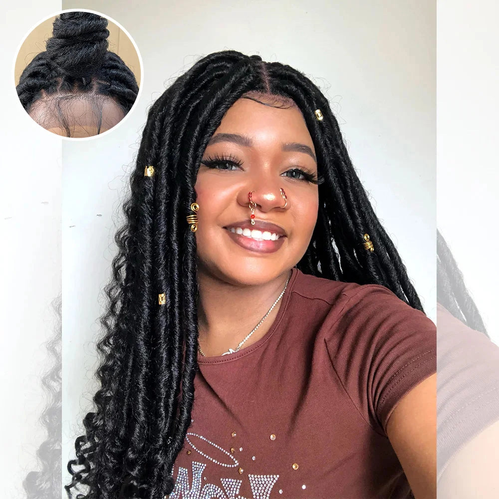 Faux Goddess Locs Synthetic Lace Closure Wigs Pre Plucked With Baby Hair