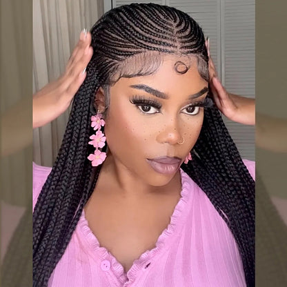 Fulani Neat Braids Synthetic Braided Wigs Lace Front Wigs With Baby Hair