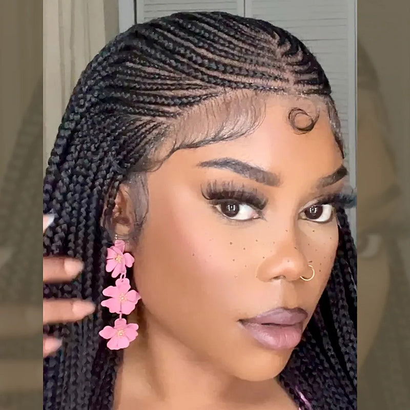 Fulani Neat Braids Synthetic Braided Wigs Lace Front Wigs With Baby Hair