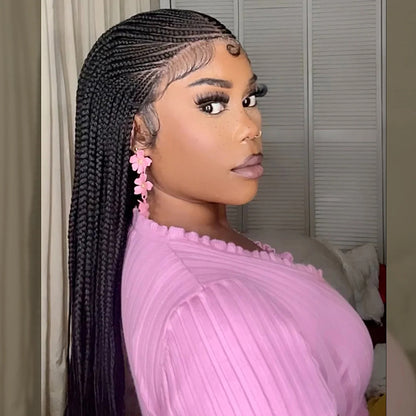 Fulani Neat Braids Synthetic Braided Wigs Lace Front Wigs With Baby Hair