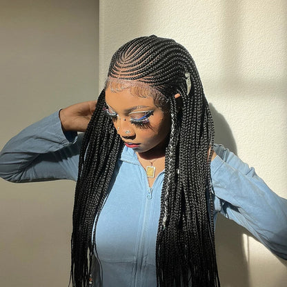 Fulani Neat Braids Synthetic Braided Wigs Lace Front Wigs With Baby Hair