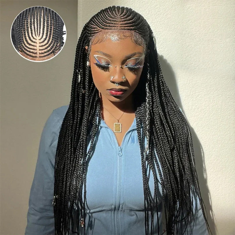 Fulani Neat Braids Synthetic Braided Wigs Lace Front Wigs With Baby Hair