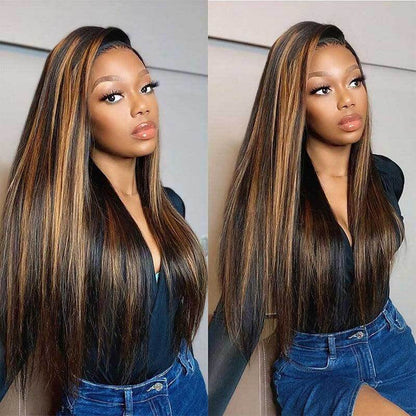 Highlight 1B/30 Transparent Lace Front Wigs Straight Pre Plucked Human Hair Wigs